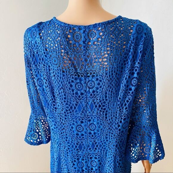 Leslie Fay Lace Crochet Pattern Bell Sleeves Dress SIZE 14 - Picture 7 of 11